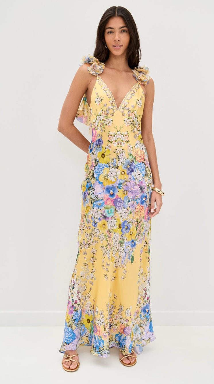 Camilla V Neck Bias with Back Frill Slip Dress
